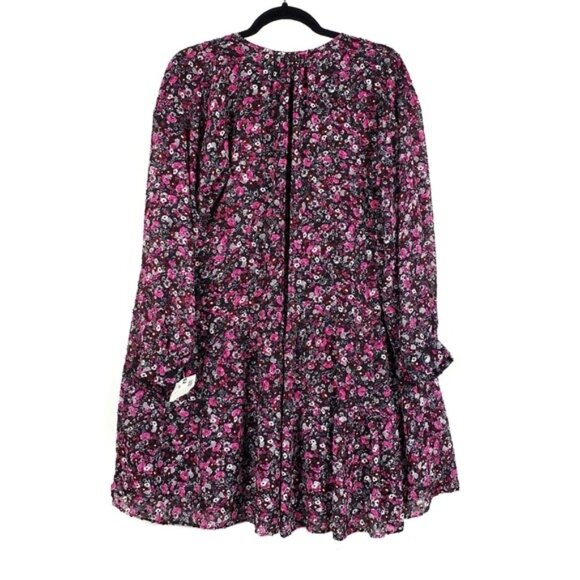 Zara Womens Long Sleeve Black Pink Clip Dot Floral Print Mini Dress Size L NWOT - Picture 5 of 8
